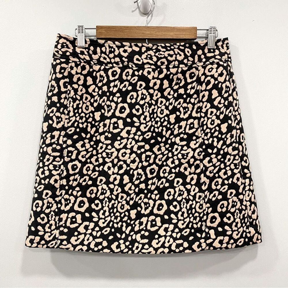 LOFT 8 Brown Animal Print Mini A-Line Skirt Pocket Y2K 90s Coachella Edgy Chic